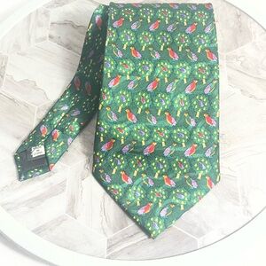 Yuletied Green Christmas Tie Partridge in a Pear Tree Pattern 3.75” Wide